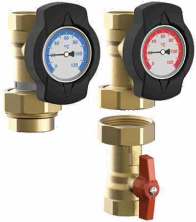 Pumpenabsperrset 1" COSMO 2.0 DN25 inkl. Thermometer u. Schwerlastbremse