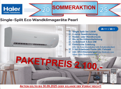 Sommeraktion Haier Single Split Klimaanlage